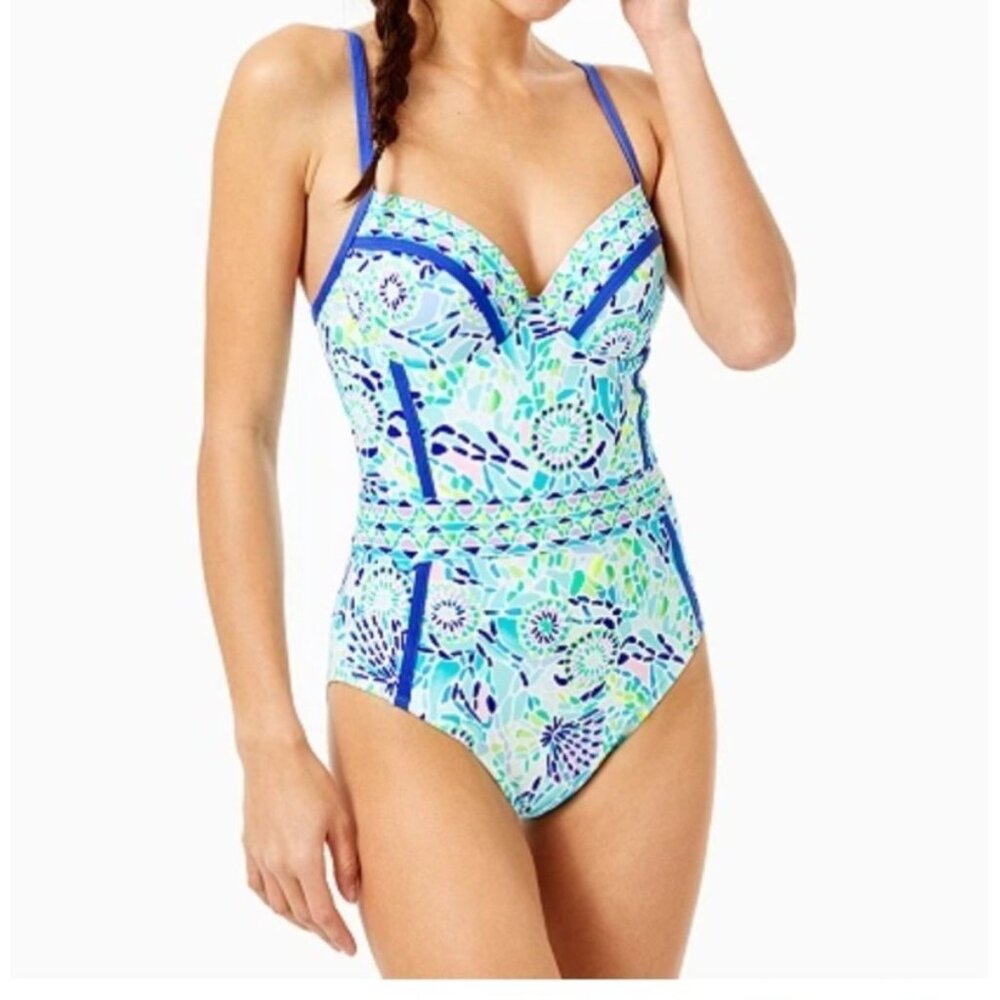 Lilly Pulitzer Blue Green Printed One-Piece Swimsuit